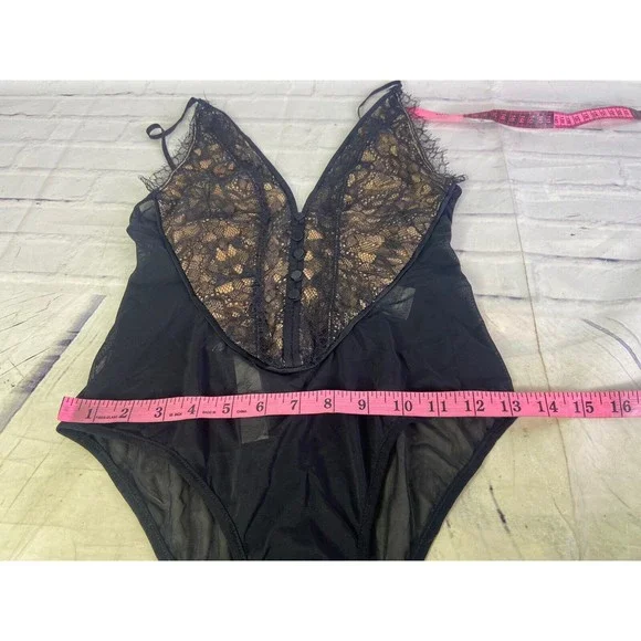 NEW Jonathan Simkhai Deep V Lace Bodysuit Tank Sexy Mesh Black Womens Size XS